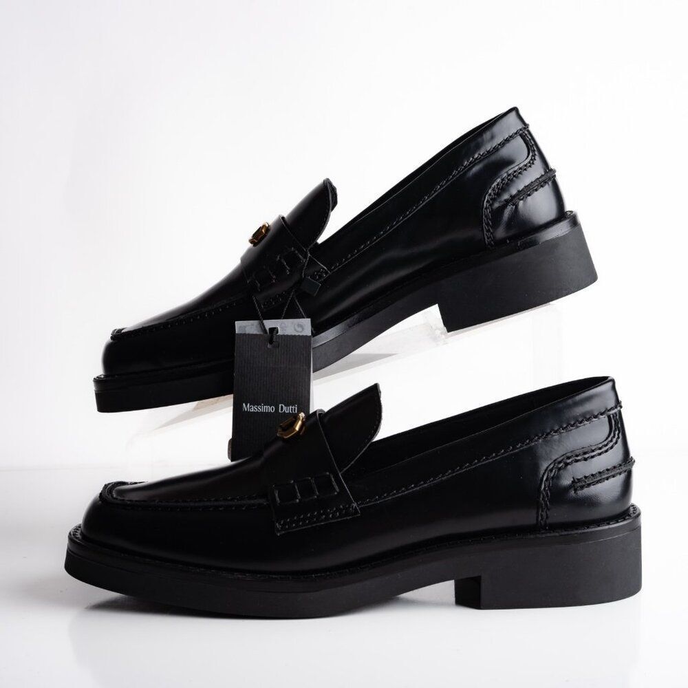 Massimo Dutti Womens Leather Loafers Shoes Black US 8.5 EU 39 NWT 1544/450 - Picture 5 of 8